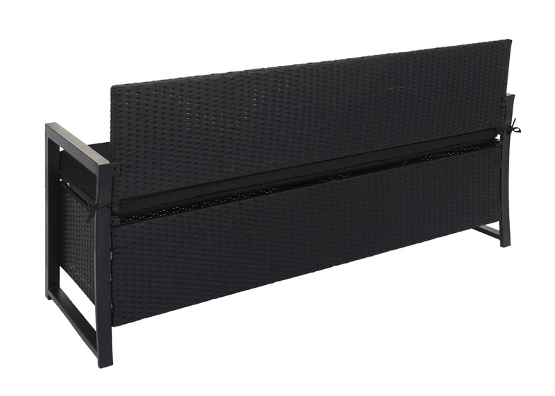 Banc banquette avec compartiment de rangement 3 places en polyrotin anthracite coussin noir 04_0005800