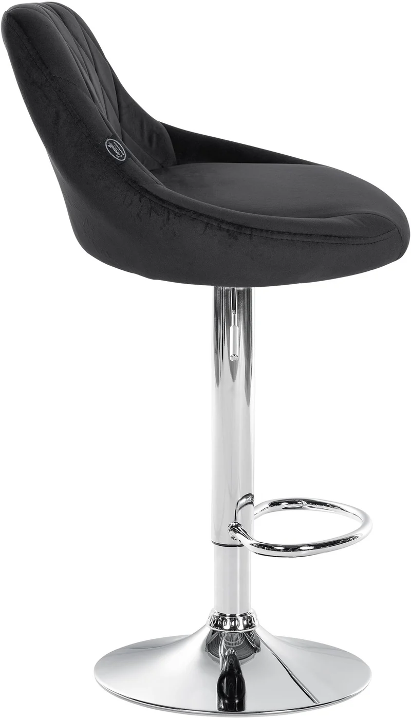 Tabouret de bar en velours noir coutures décoratives pivotant support métal chromé TDB10676