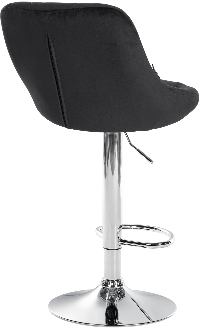Tabouret de bar en velours noir coutures décoratives pivotant support métal chromé TDB10676
