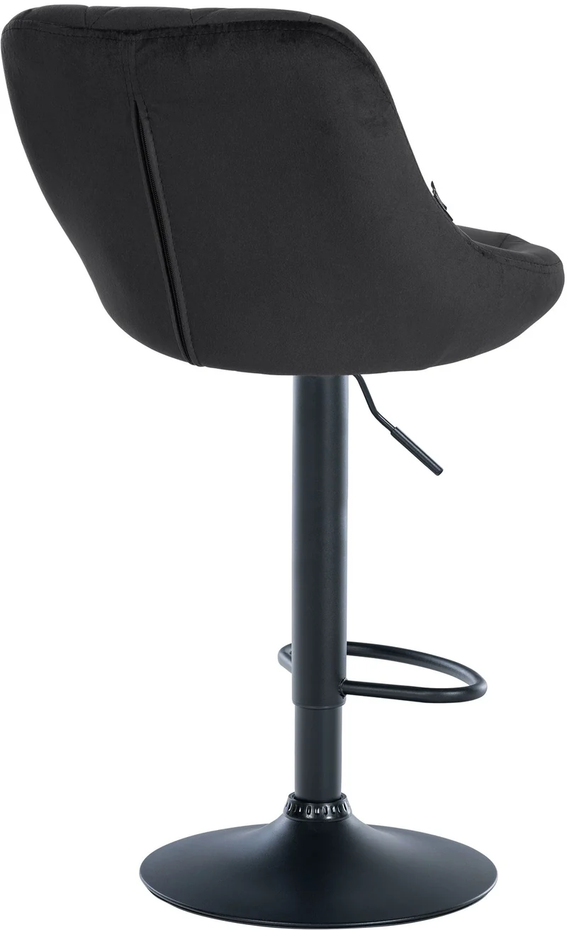 Tabouret de bar en velours noir coutures décoratives pivotant support métal noir TDB10669