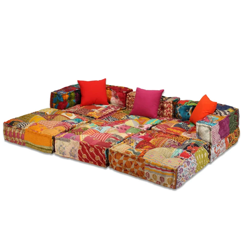 Coussins canapé de sol poufs modulaire chaise longue en tissu 3 places en tissu Patchwork DEC021223