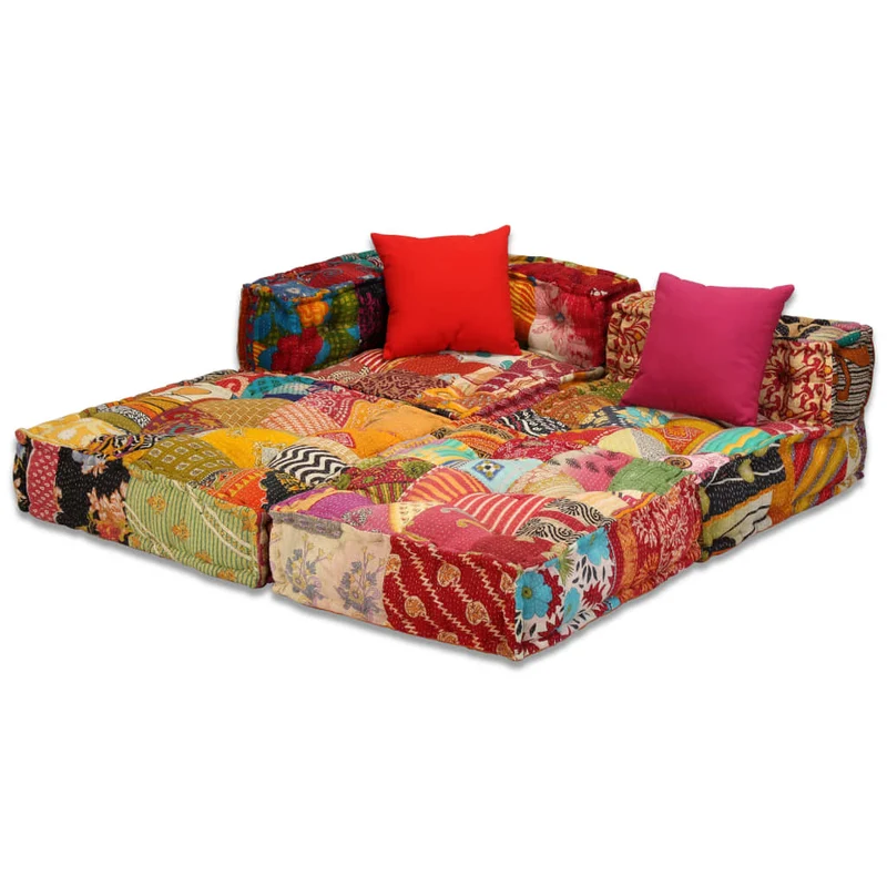 Coussins canapé de sol poufs modulaire chaise longue en tissu 3 places en tissu Patchwork DEC021223