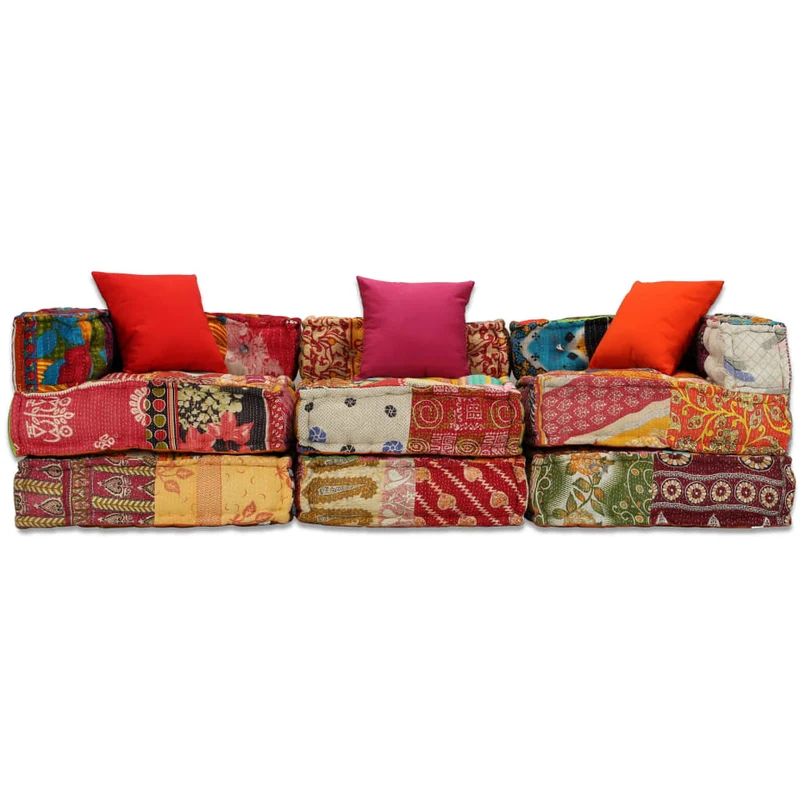 Coussins canapé de sol poufs modulaire chaise longue en tissu 3 places en tissu Patchwork DEC021223