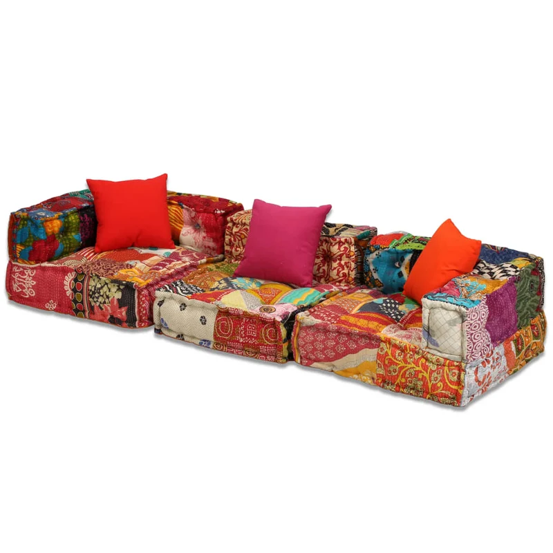 Coussins canapé de sol poufs modulaire chaise longue en tissu 3 places en tissu Patchwork DEC021223