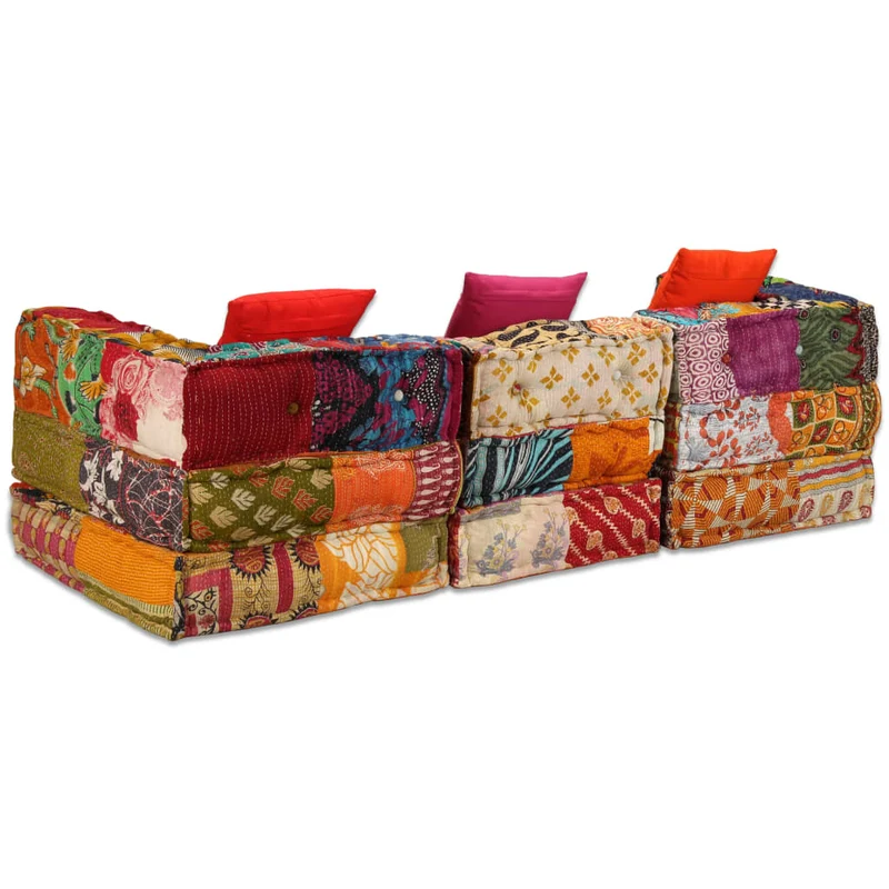 Coussins canapé de sol poufs modulaire chaise longue en tissu 3 places en tissu Patchwork DEC021223