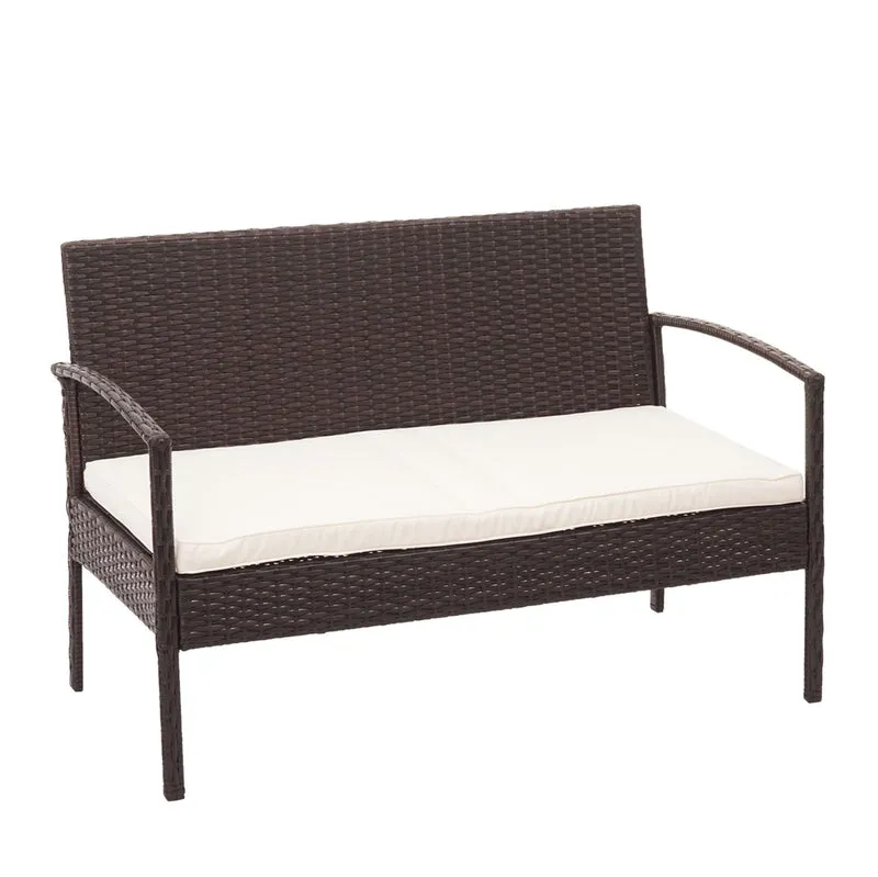 Ensemble pour extérieur balcon/jardin/salon en polyrotin marron, coussin crème 04_0003246
