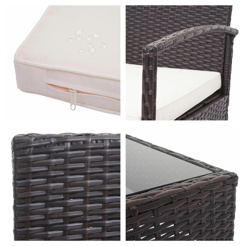 Ensemble pour extérieur balcon/jardin/salon en polyrotin marron, coussin crème 04_0003246