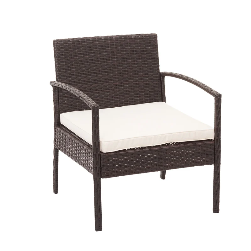 Ensemble pour extérieur balcon/jardin/salon en polyrotin marron, coussin crème 04_0003246