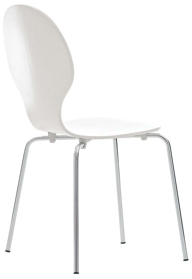 Lot de 2 chaises de cuisine salle à manger empilables dossier arrondi en bois blanc et métal chromé 10_0003085