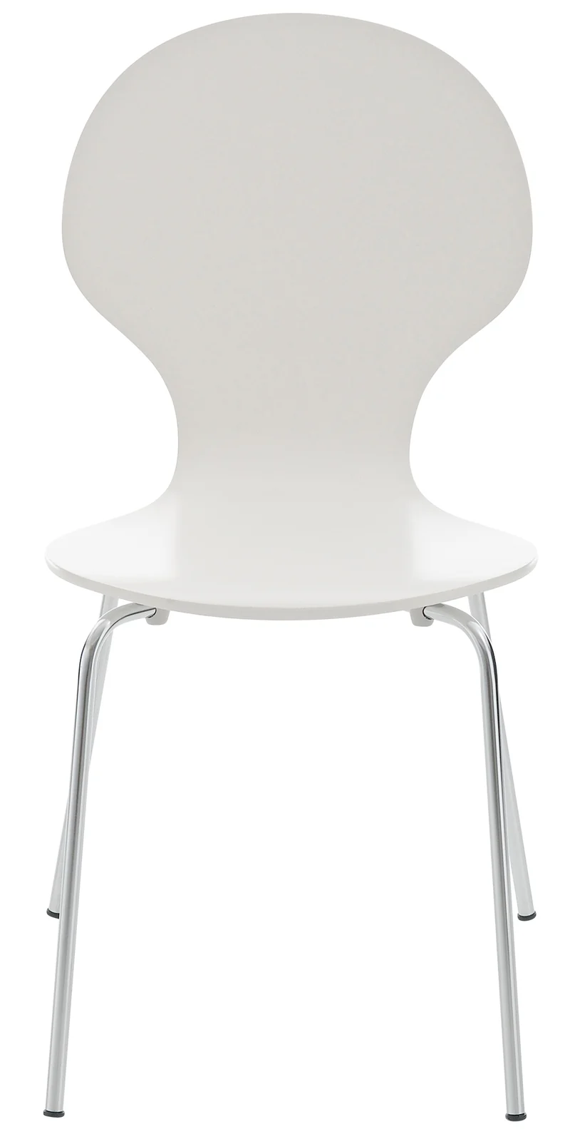 Lot de 4 chaises de cuisine salle à manger empilables dossier arrondi en bois blanc et métal chromé 10_0003175