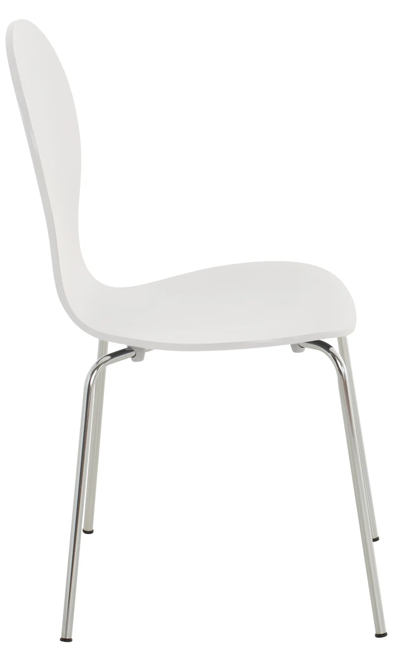 Lot de 4 chaises de cuisine salle à manger empilables dossier arrondi en bois blanc et métal chromé 10_0003175
