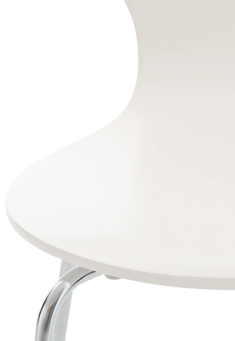 Lot de 4 chaises de cuisine salle à manger empilables dossier arrondi en bois blanc et métal chromé 10_0003175