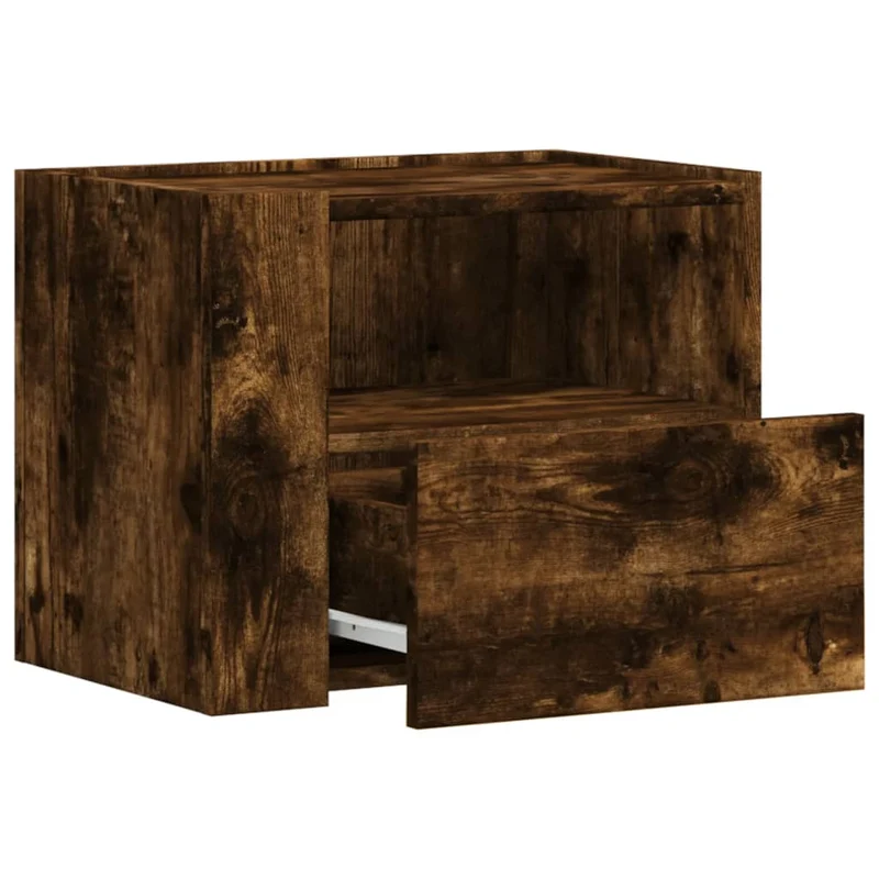 Table de chevet murale avec tiroir et compartiment ouvert 45 x 30 x 35 cm bois d'ingénierie marron DEC034260