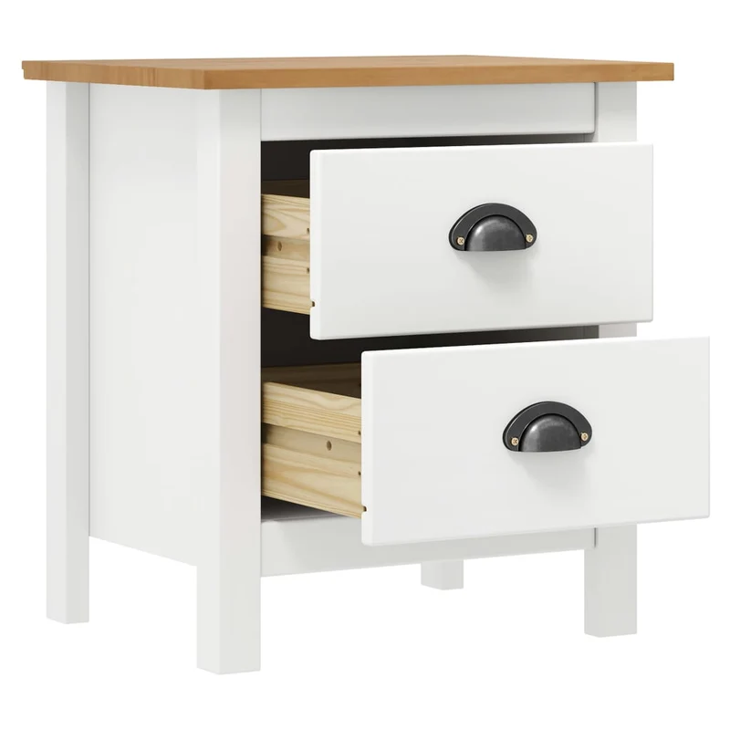 Table de chevet avec deux tiroirs 46 x 35 x 49,5 cm bois de pin blanc DEC034078
