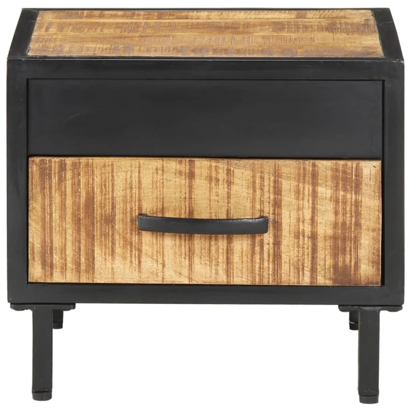 Table de chevet avec tiroir style industriel 40 x 40 x 35 cm bois de manguier et acier DEC033008