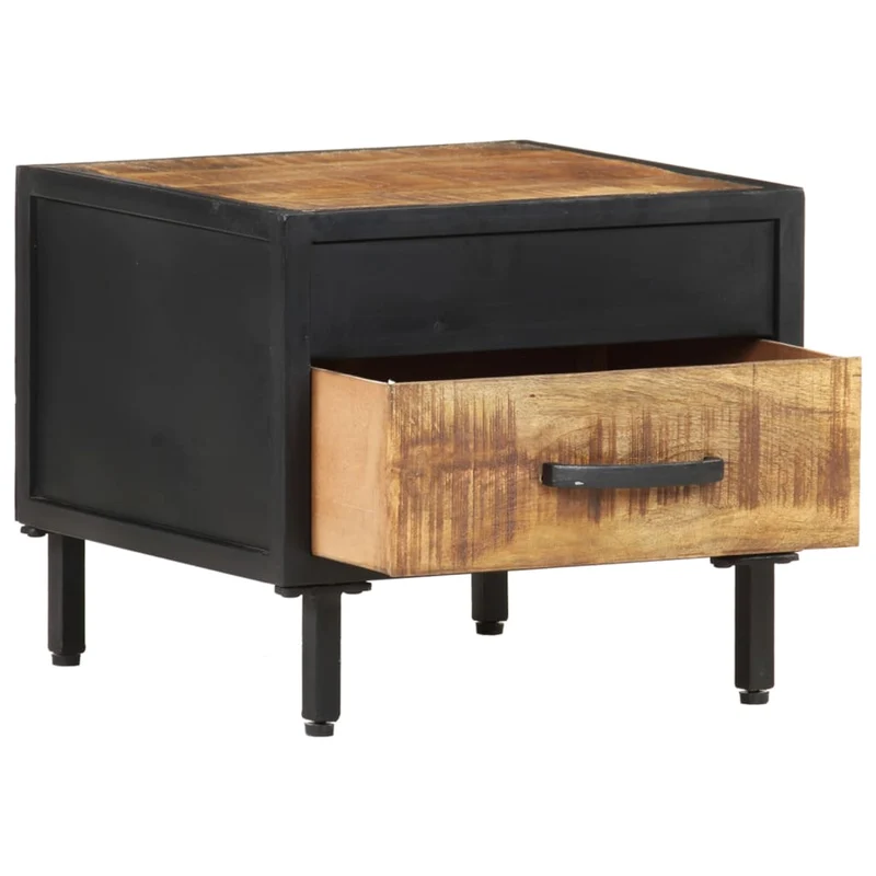 Table de chevet avec tiroir style industriel 40 x 40 x 35 cm bois de manguier et acier DEC033008