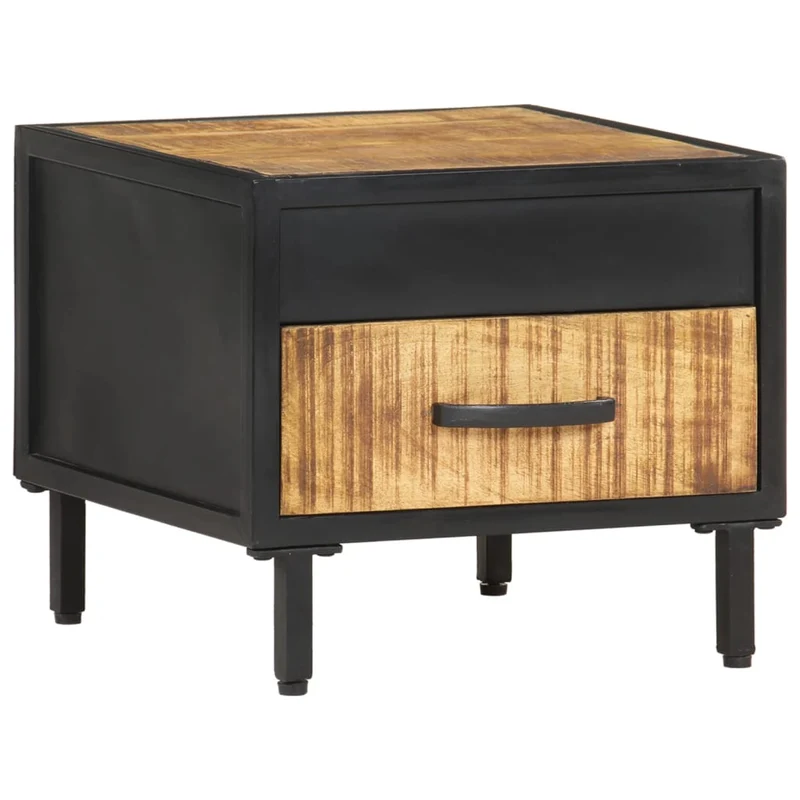 Table de chevet avec tiroir style industriel 40 x 40 x 35 cm bois de manguier et acier DEC033008