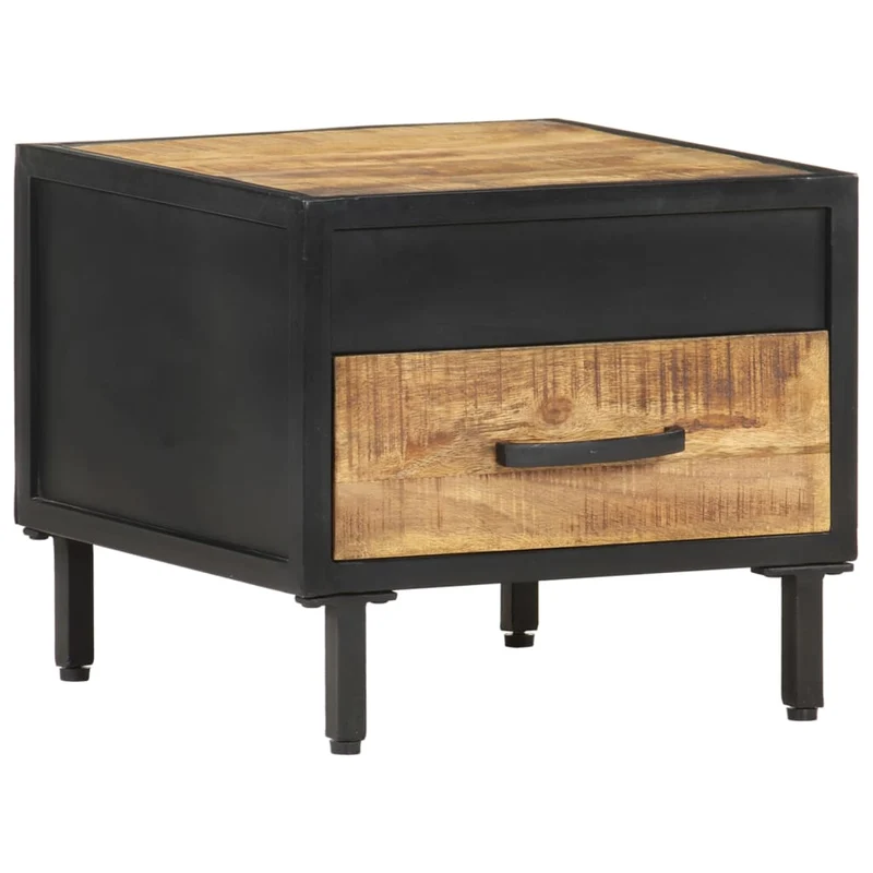Table de chevet avec tiroir style industriel 40 x 40 x 35 cm bois de manguier et acier DEC033008