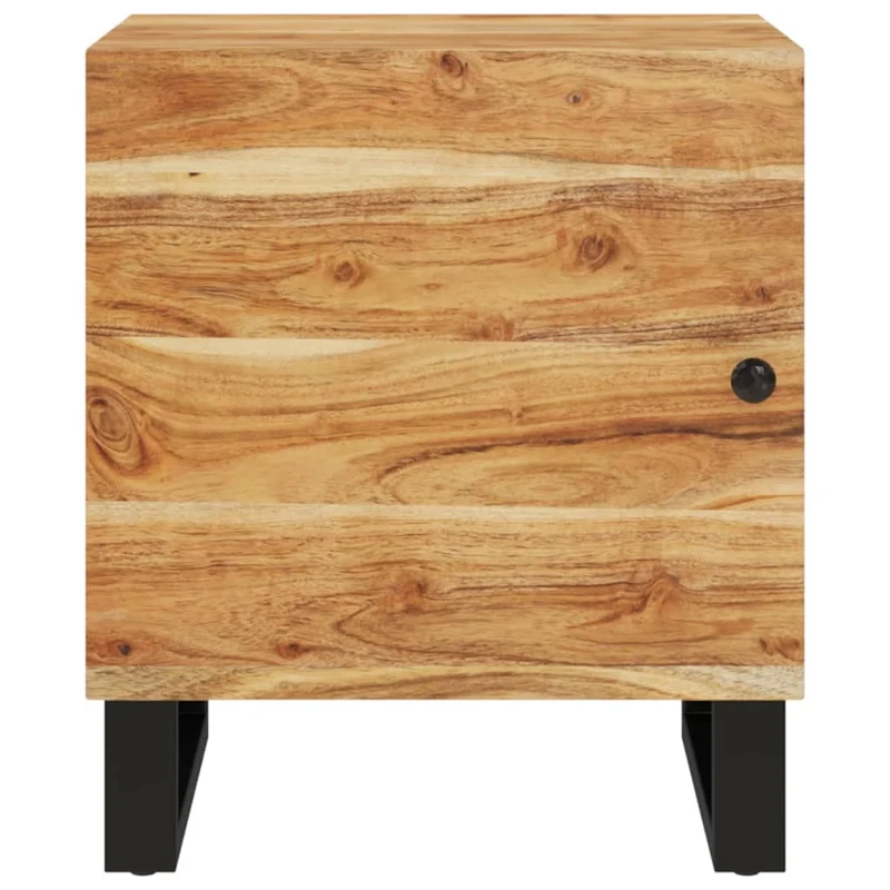 Table de chevet avec compartiment avec porte 40 x 33 x 46 cm bois d'acacia massif et fer noir DEC032956