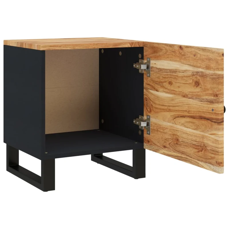 Table de chevet avec compartiment avec porte 40 x 33 x 46 cm bois d'acacia massif et fer noir DEC032956