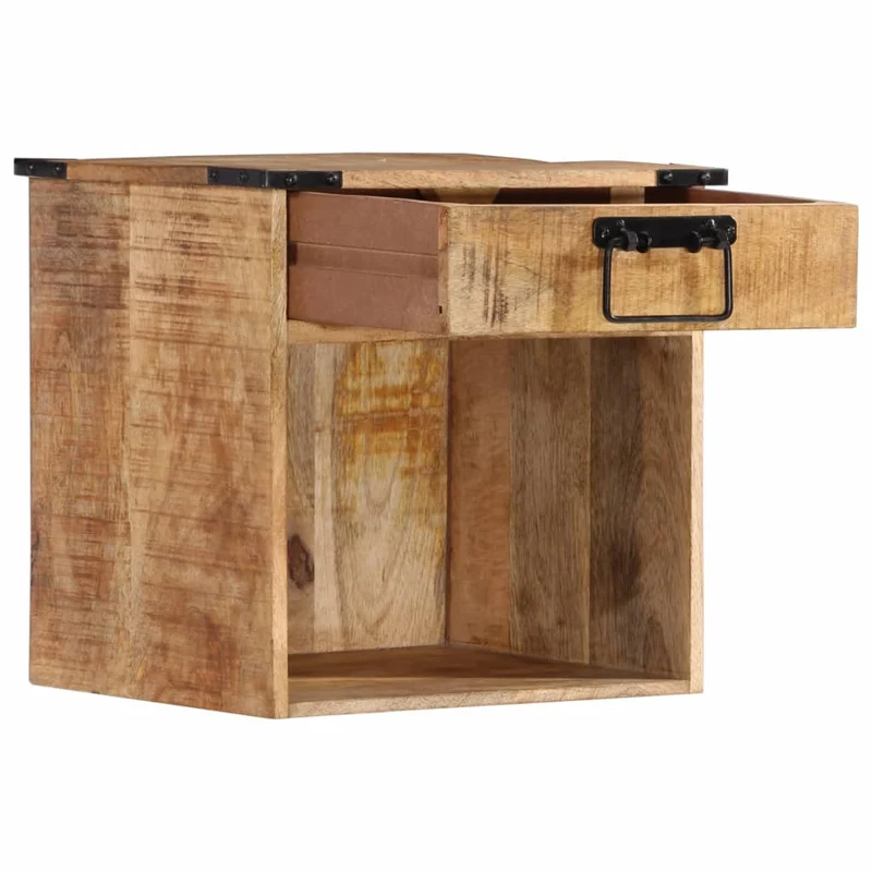 Table de chevet avec tiroir et compartiment ouvert 40 x 30 x 37 cm bois de manguier et fer DEC032918