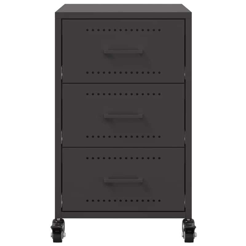Table de chevet sur roulettes avec 3 tiroirs 36 x 39 x 59 cm en acier noir DEC034371