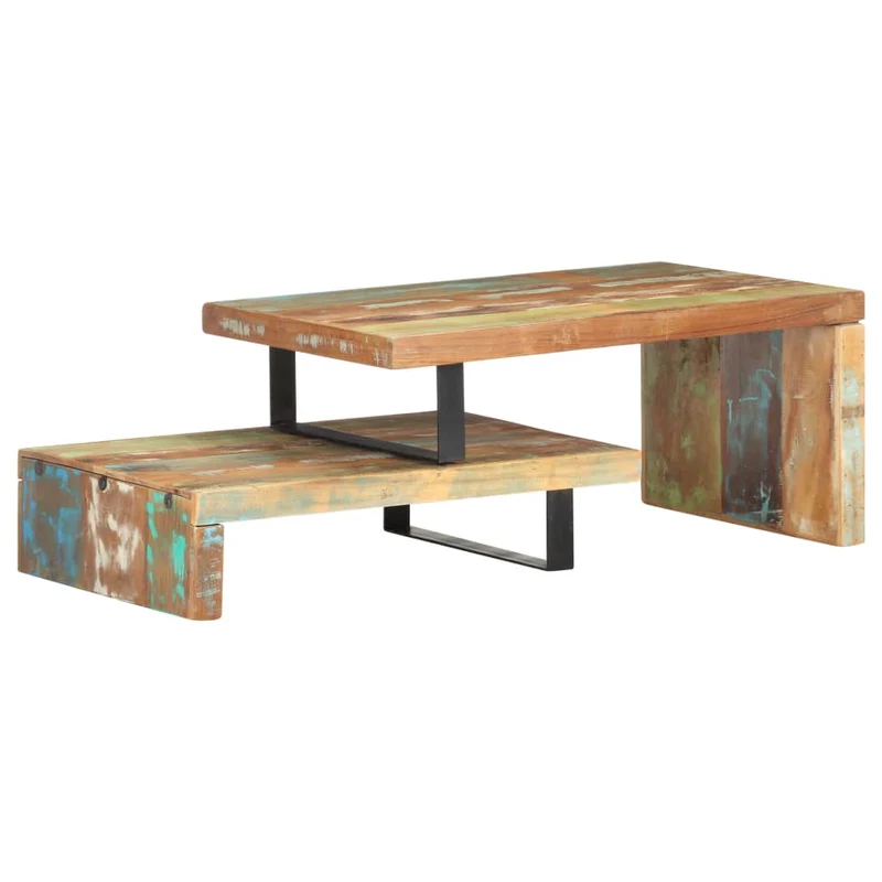 Ensemble de deux tables basse en bois de récupération coloré et fer DEC031239