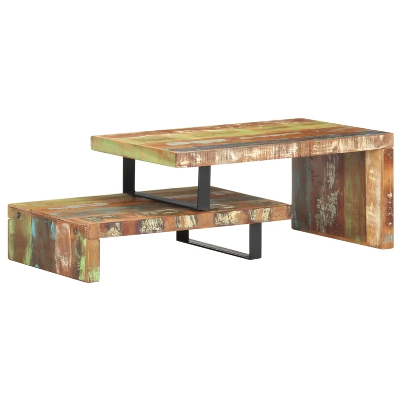 Ensemble de deux tables basse en bois de récupération coloré et fer DEC031239