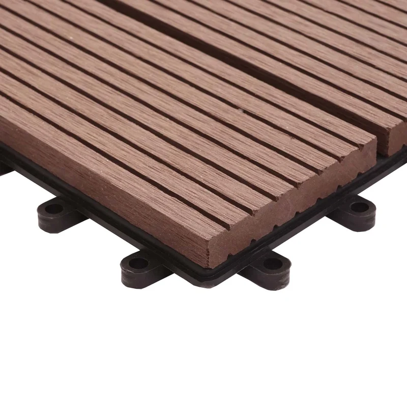 11x dalles carrelage WPC finition aspect bois balcon/terrasse 30 x 30 cm = 1 m² couleur café linéaire vertical 04_0006196