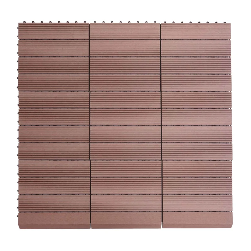 11x dalles carrelage WPC finition aspect bois balcon/terrasse 30 x 30 cm = 1 m² couleur café linéaire vertical 04_0006196