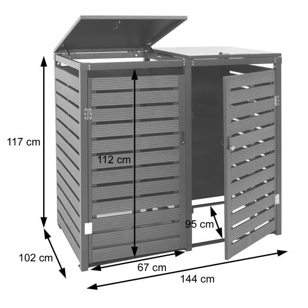 Cache-poubelle abris poubelle vérouillable 117x144x102 cm wpc acier inoxydable anthracite 04_0006087