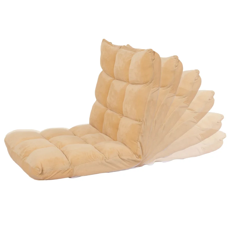 Chaise de sol coussin de sol dossier réglable sur 6 positions de relaxation cadre stable velours beige 04_0006361