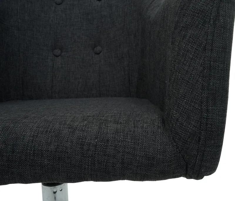 Chaise de bureau pivotante avec accoudoir hauteur réglable en tissu gris foncé boutons décoratifs 04_0006231