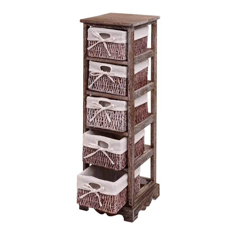 Commode étagère avec 5 tiroirs paniers à maïs 90x25x28cm design vintage marron 04_0006543