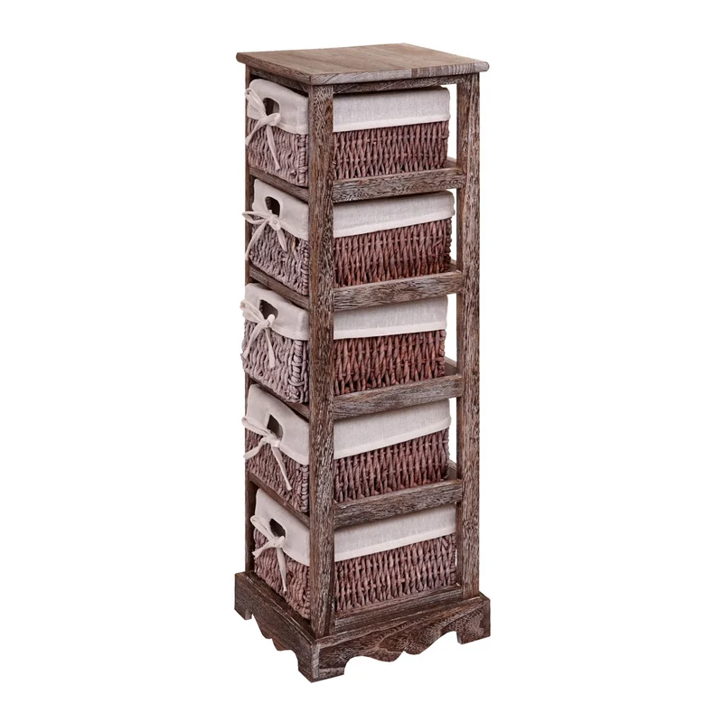 Commode étagère avec 5 tiroirs paniers à maïs 90x25x28cm design vintage marron 04_0006543