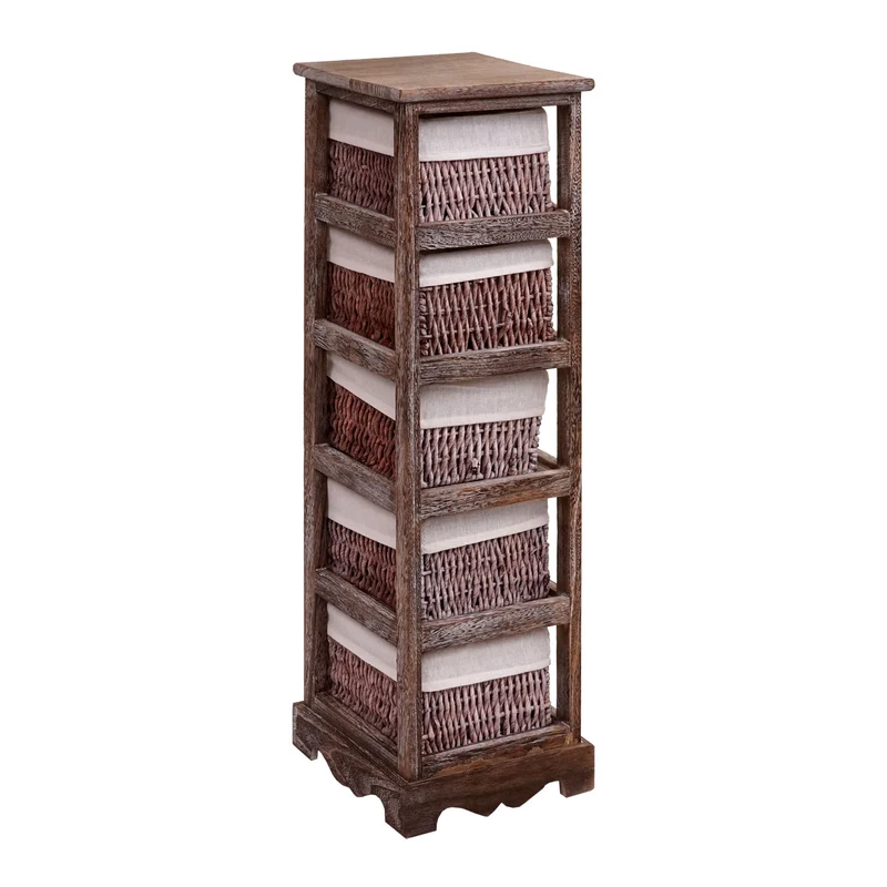 Commode étagère avec 5 tiroirs paniers à maïs 90x25x28cm design vintage marron 04_0006543