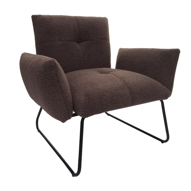 Fauteuil lounge cocktail assise extra large en tissu bouclé marron 04_0006856