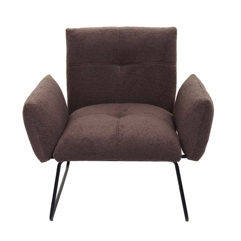 Fauteuil lounge cocktail assise extra large en tissu bouclé marron 04_0006856