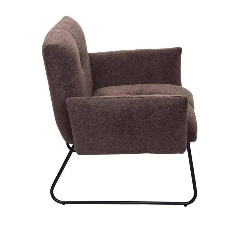 Fauteuil lounge cocktail assise extra large en tissu bouclé marron 04_0006856
