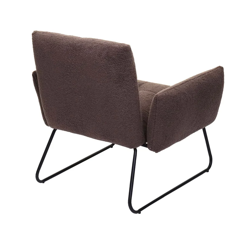 Fauteuil lounge cocktail assise extra large en tissu bouclé marron 04_0006856
