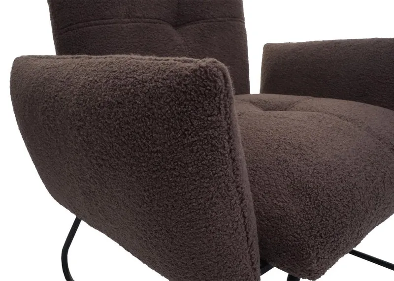 Fauteuil lounge cocktail assise extra large en tissu bouclé marron 04_0006856
