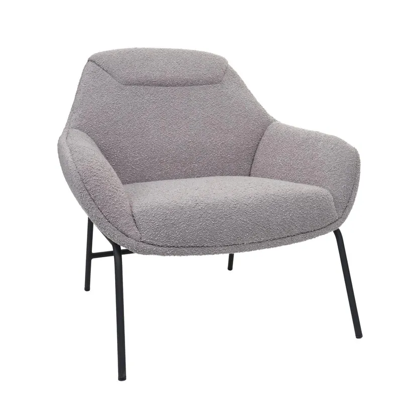 Fauteuil lounge relaxation siège extra large en tissu bouclé gris clair et métal 04_0006854