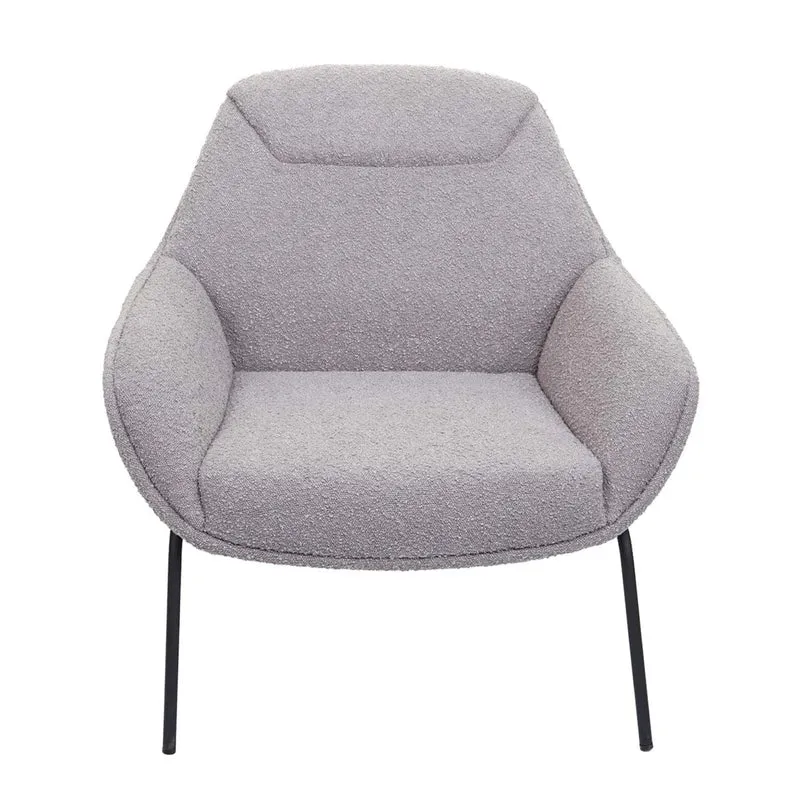 Fauteuil lounge relaxation siège extra large en tissu bouclé gris clair et métal 04_0006854