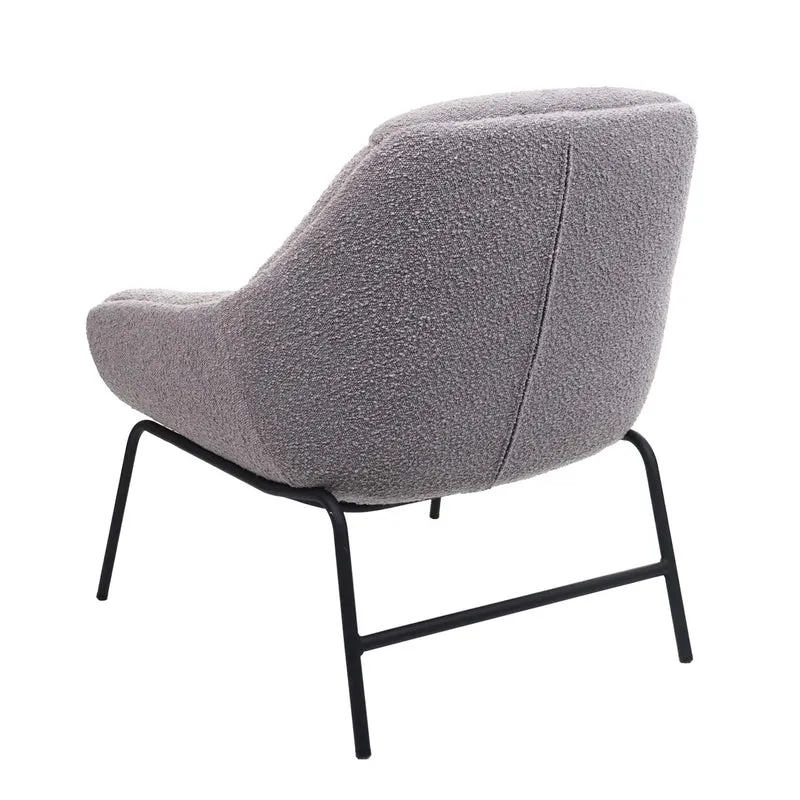 Fauteuil lounge relaxation siège extra large en tissu bouclé gris clair et métal 04_0006854