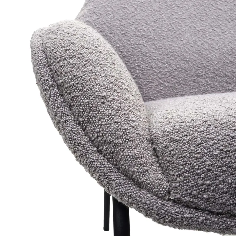 Fauteuil lounge relaxation siège extra large en tissu bouclé gris clair et métal 04_0006854
