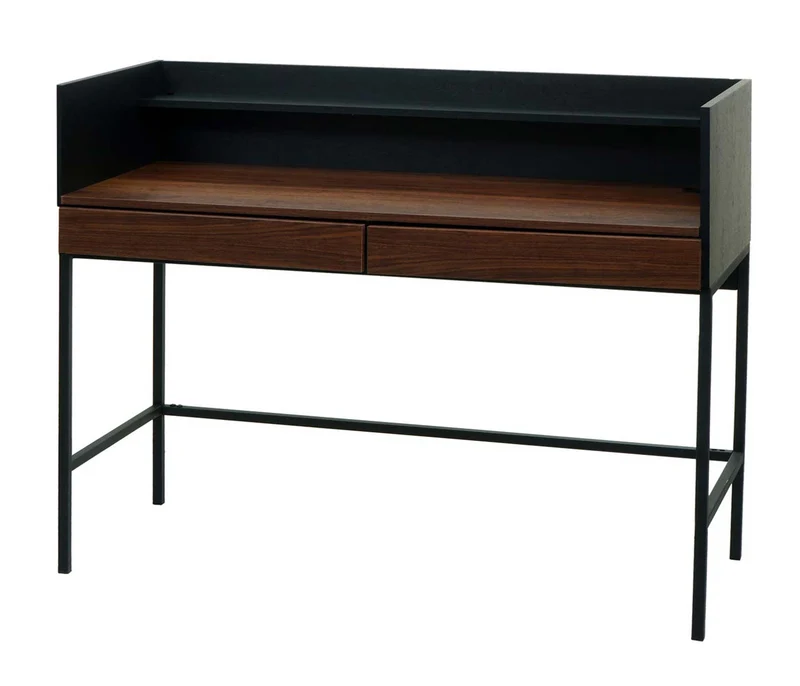 Bureau table d'ordinateur avec 2 tiroirs et espace de rangement 120x50 cm MDF aspect noyer et métal 04_0006057