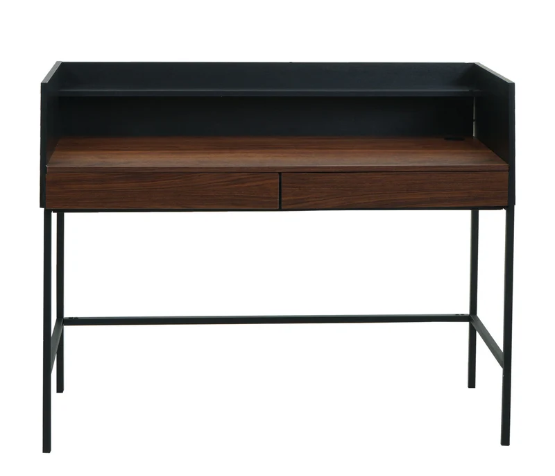 Bureau table d'ordinateur avec 2 tiroirs et espace de rangement 120x50 cm MDF aspect noyer et métal 04_0006057
