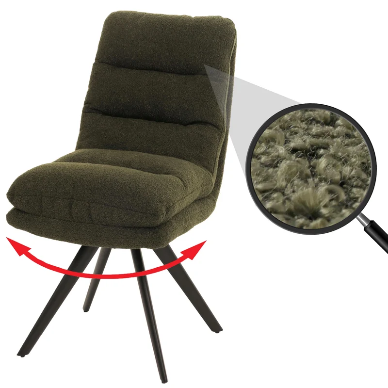 Chaise de salle à manger pivotante en tissu bouclé vert extra confortable 04_0006289