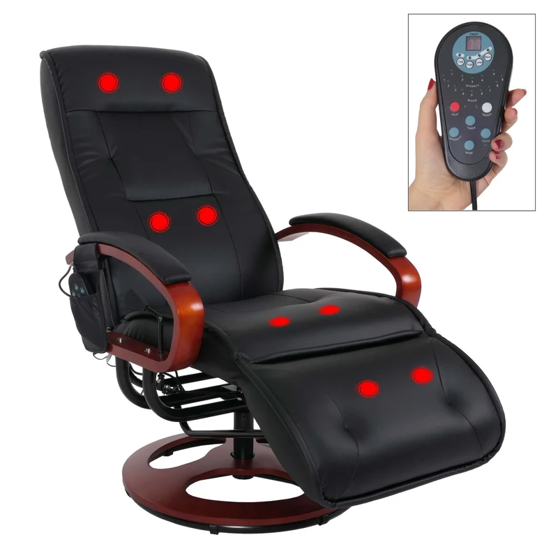Fauteuil de relaxation fonction de massage 9 programmes 5 niveaux d'intensité en cuir noir 04_0006381