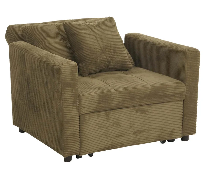Fauteuil-lit lit d'appoint relaxation dossier réglable surface de couchage 197x100 cm tissu velours côtelé vert 04_0006255